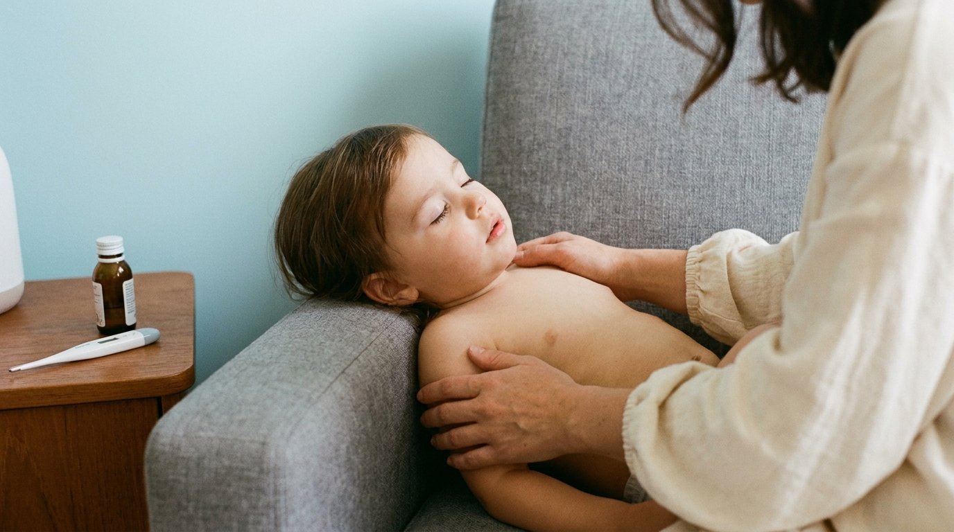 Adulto observando la respiración de un niño para identificar señales de alarma
